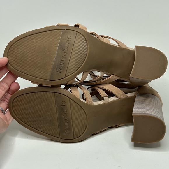Franco Sarto Taupe/ Nude Strappy Block Heel Leather Sandal Size 8.5 - Picture 13 of 13